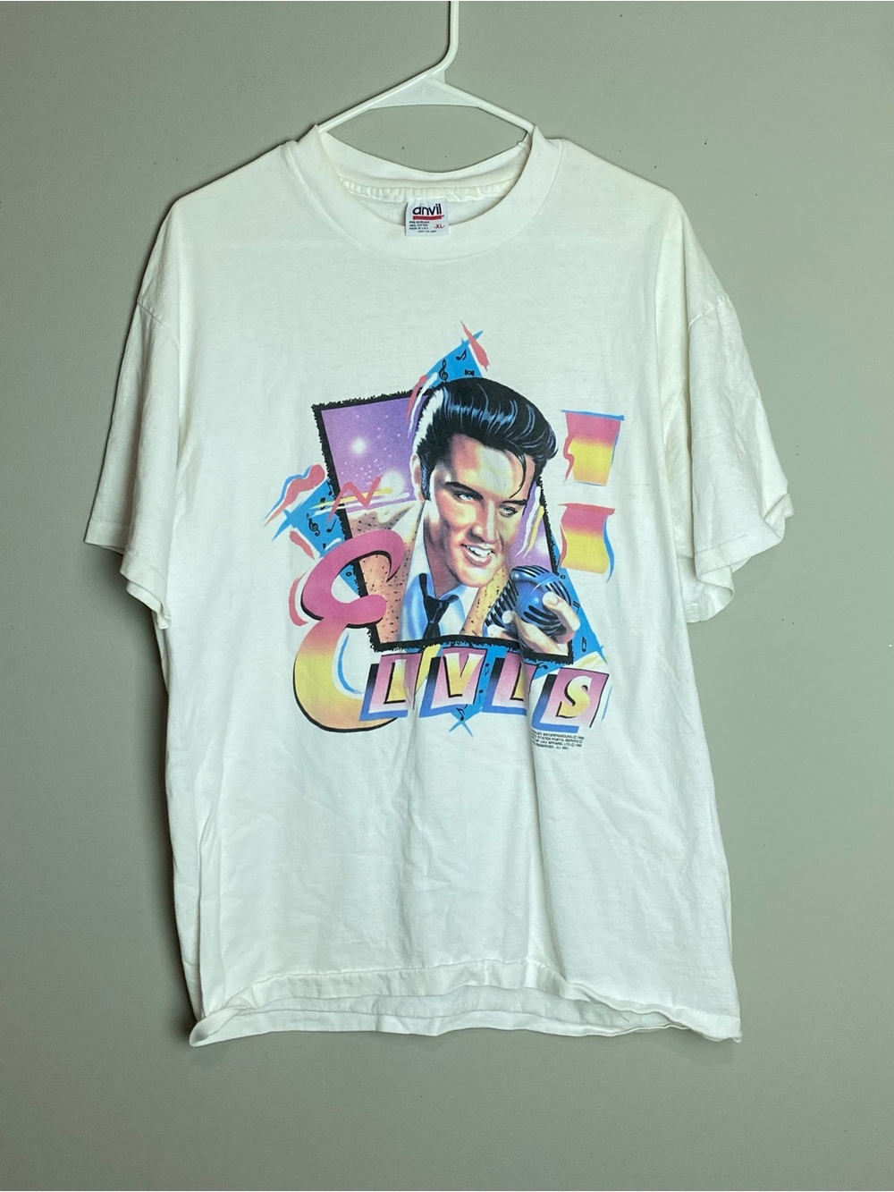 Anvil White Elvis Graphic Short Sleeve Tee